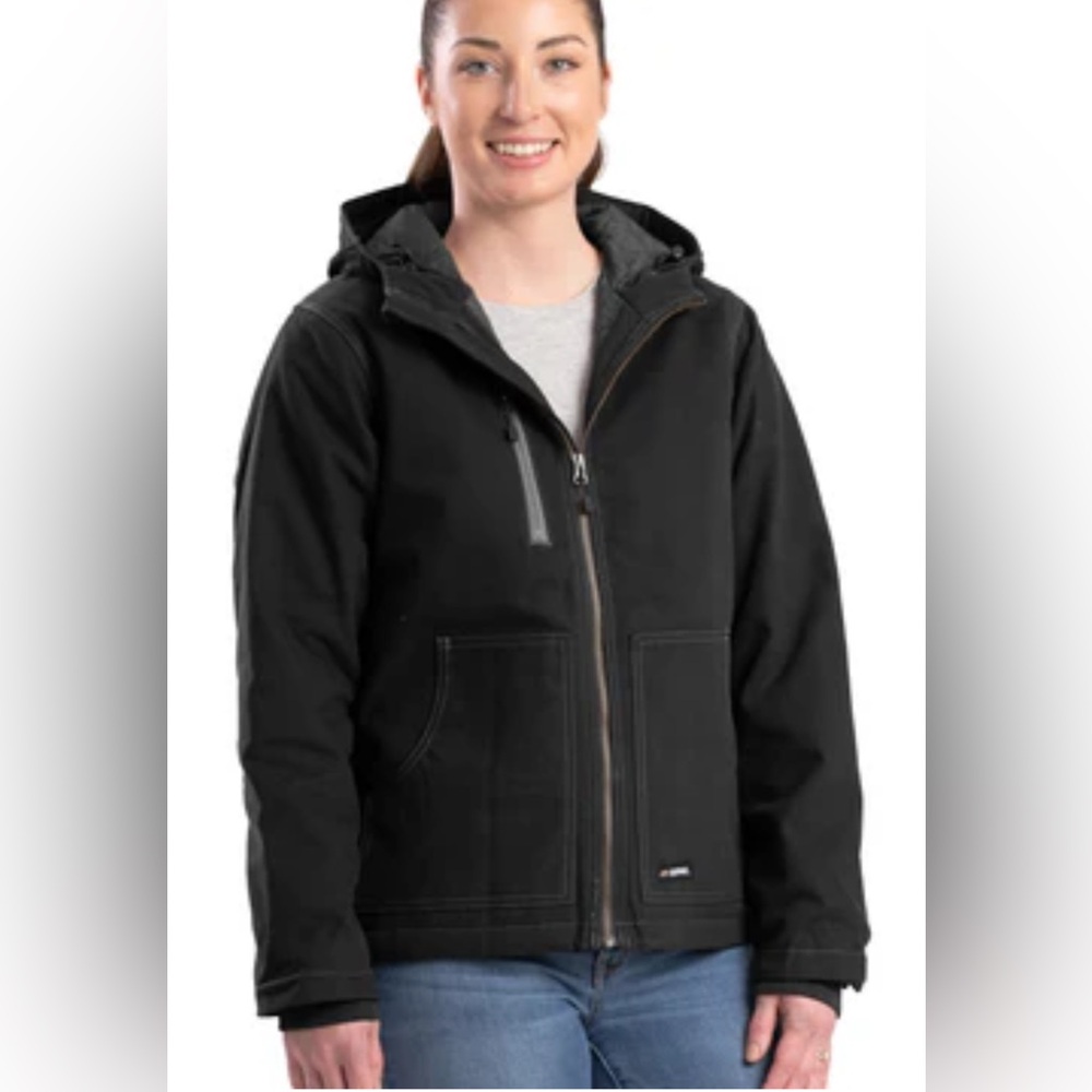 Women's Berne Softstone Duck Canvas Black Utility Workwear Hooded Jacket